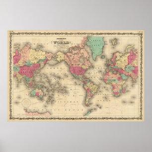 Poster Mapa do vintage do mundo (1860)