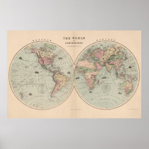Poster Mapa do vintage do mundo (1873)