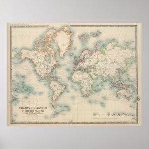 Poster Mapa do vintage do mundo (1911)