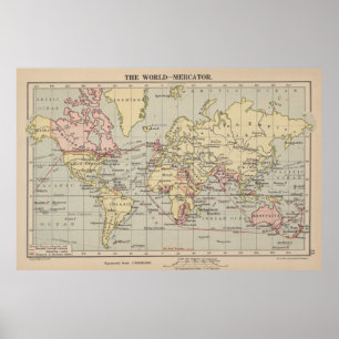 Pôster Mapa do vintage do mundo (1914)