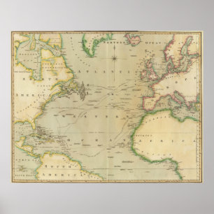 Poster Mapa do vintage do Oceano Atlântico (1817)