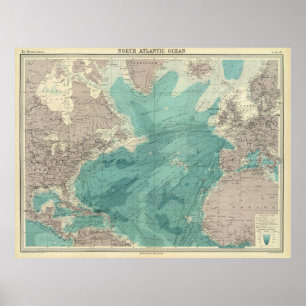 Poster Mapa do vintage do Oceano Atlântico (1922)