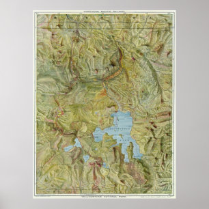Poster Mapa do vintage do parque nacional de Yellowstone