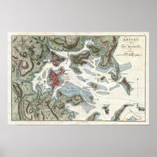 Poster Mapa do vintage do porto de Boston (1807)