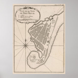 Pôster Mapa do vintage do porto Jamaica real (1764)