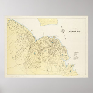 Poster Mapa do vintage do porto Maine do bar (1897)