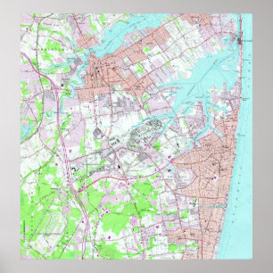 Poster Mapa do vintage do ramo longo & do banco vermelho