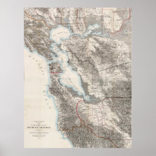 Poster Mapa do vintage do San Francisco Bay (1873)