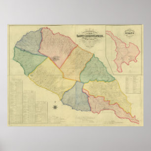 Poster Mapa do vintage do santo Kitts (1828)