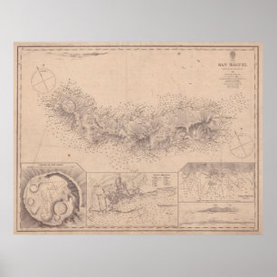 Poster Mapa do Vintage dos Açores da Ilha de São Miguel
