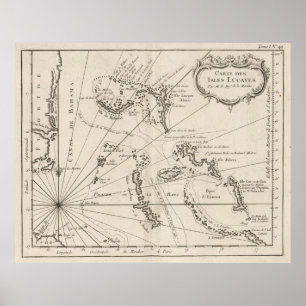 Poster Mapa do vintage dos Bahamas (1764)