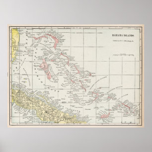 Pôster Mapa do vintage dos Bahamas (1901)