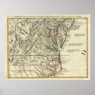 Pôster Mapa do vintage dos estados meados do Atlântico