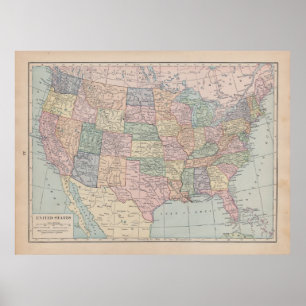 Poster Mapa do vintage dos Estados Unidos