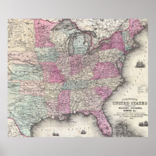 Pôster Mapa do vintage dos Estados Unidos orientais