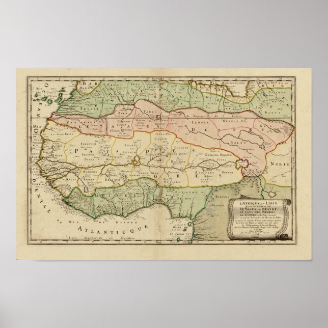 Pôster Mapa do Vintage em 1679 na África Ocidental (Frente)