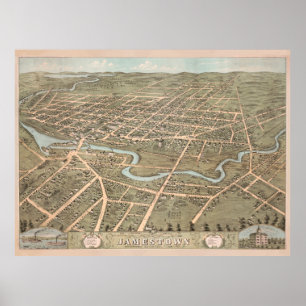 Poster Mapa do Vintage Jamestown NY (1871)