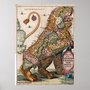 Poster Mapa do Vintage Leo Belgicus