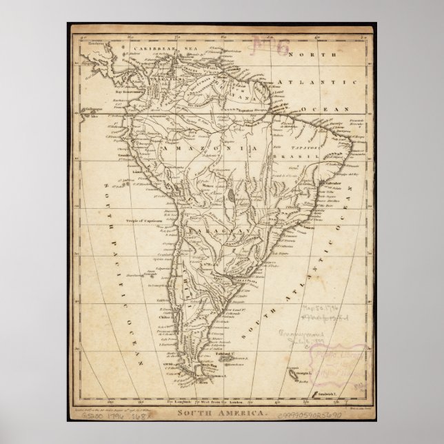 Poster Mapa do Vintage na América do Sul (Frente)