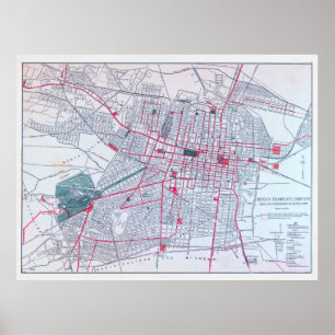 Poster Mapa do Vintage na Cidade do México (1910)