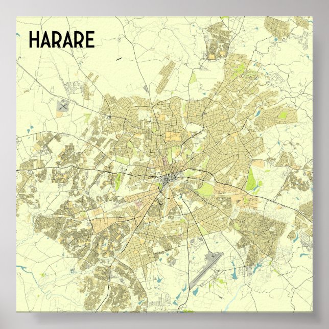 Poster Mapa do Zimbabué Harare (Frente)