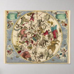 Poster Mapa do Zodiac Vintage