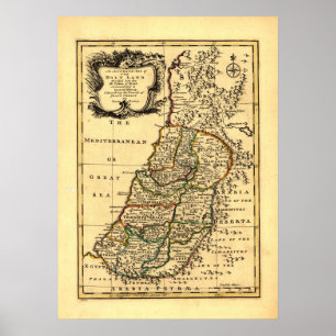 Poster Mapa dos 12 tribos de Israel antiga, (1752)