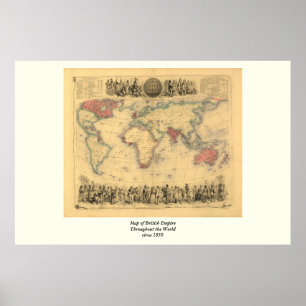 Poster mapa dos 1850's do Império Britânico no mundo