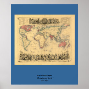 Pôster mapa dos 1850's do Império Britânico no mundo