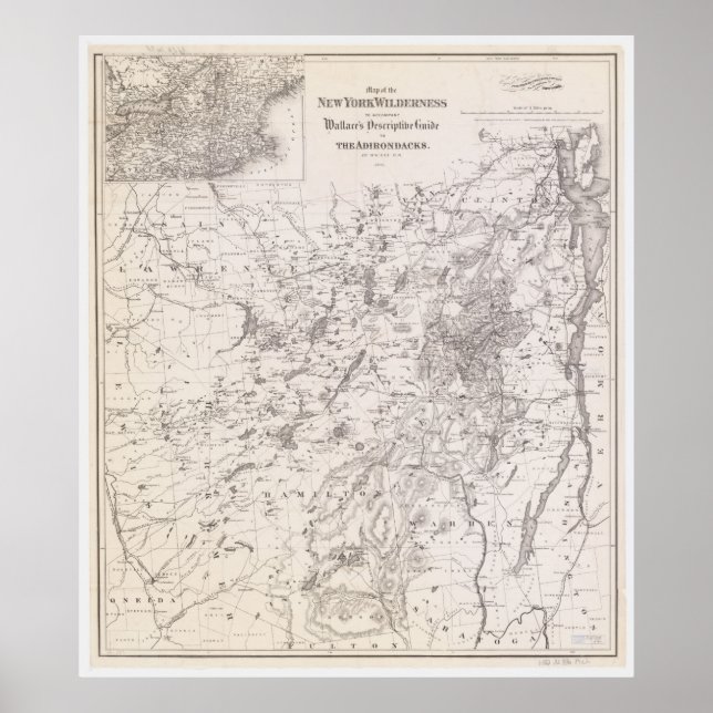 Pôster Mapa dos Adirondacks em Nova Iorque (Frente)