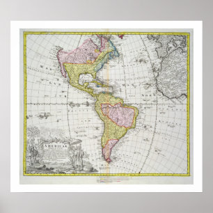 Pôster Mapa dos Americas, publicado por Homann, 1746 (co