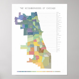 Pôster Mapa dos bairros de Chicago