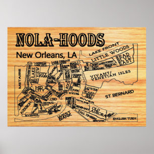 Pôster Mapa dos bairros de Nova Orleans - Nola-Hood
