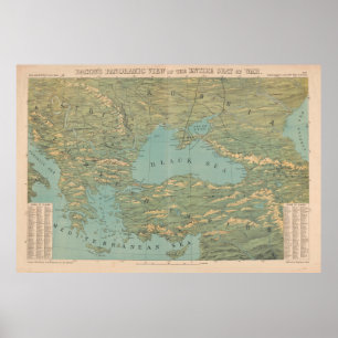 Poster Mapa dos Balcãs Vintage, Turquia e Mar Negro (185