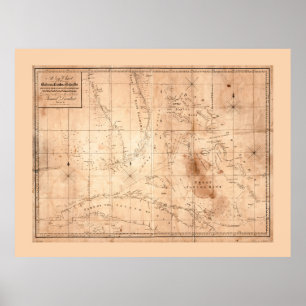 Poster Mapa dos bancos de Bahama e das ilhas (1817)