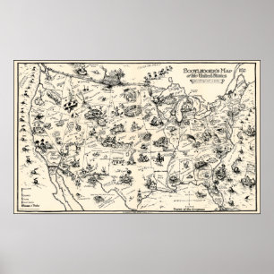 Pôster MAPA dos BOOTLEGGERS da PROIBIÇÃO dos E.U. 1926