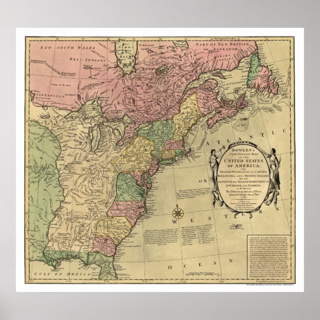 Poster Mapa dos Bowles da América 1784 (Frente)