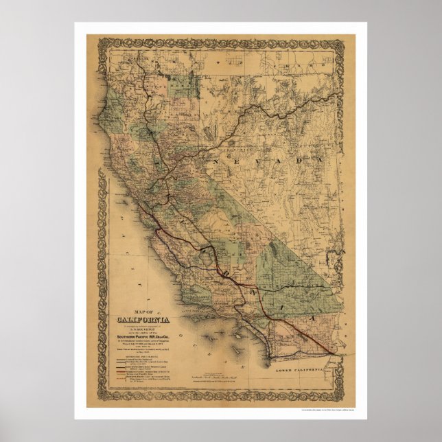Poster Mapa dos Caminhos de Ferro Califórnia e Nevada 187 (Frente)