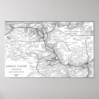Pôster Mapa dos Caminhos-de-Ferro de Lehigh Valley, 1903,