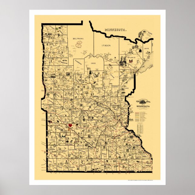 Poster Mapa dos Caminhos de Ferro do Minnesota 1897 (Frente)