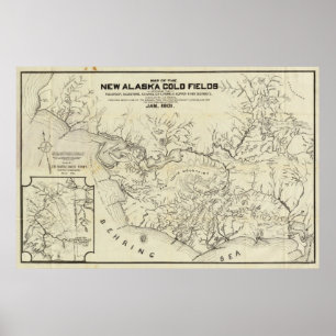 Pôster Mapa dos campos novos do ouro de Alaska
