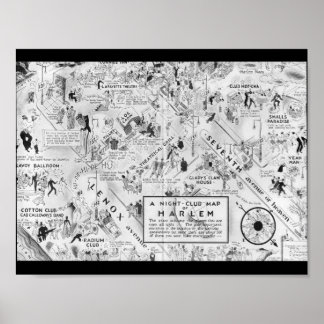 Pôster mapa dos clubes noturnos de harlem branca e negra