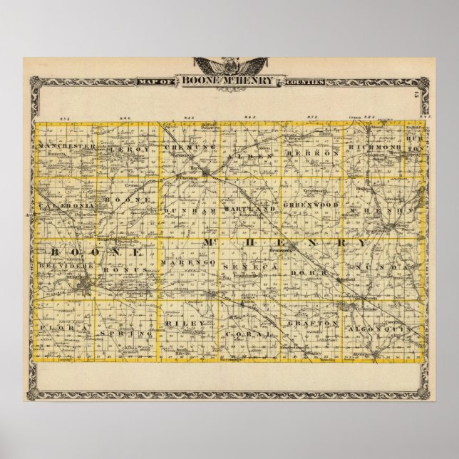 Pôster Mapa dos condados Boone e McHenry (Frente)