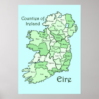 Pôster Mapa dos condados da Irlanda