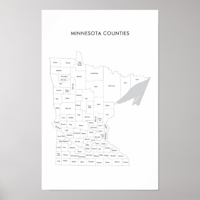 Poster Mapa dos condados de Minnesota com nomes dos conda (Frente)