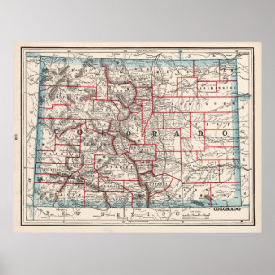 Pôster Mapa dos condados do Colorado (1893)