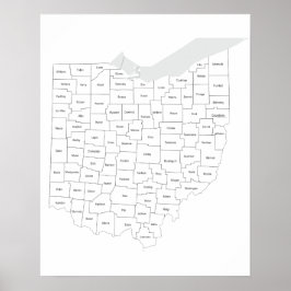 Poster Mapa dos condados do estado de Ohio
