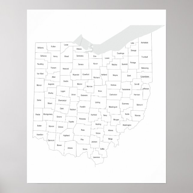Poster Mapa dos condados do estado de Ohio (Frente)