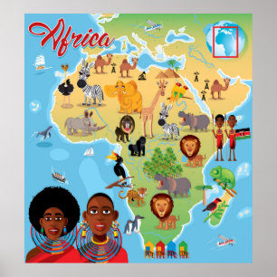 Poster Mapa dos desenhos animados de África