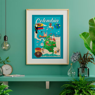 Poster Mapa dos desenhos animados de Colômbia